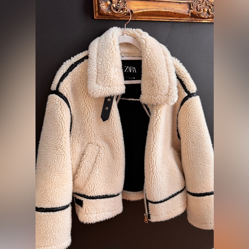 Zara Faux Fur Biker Jacket S